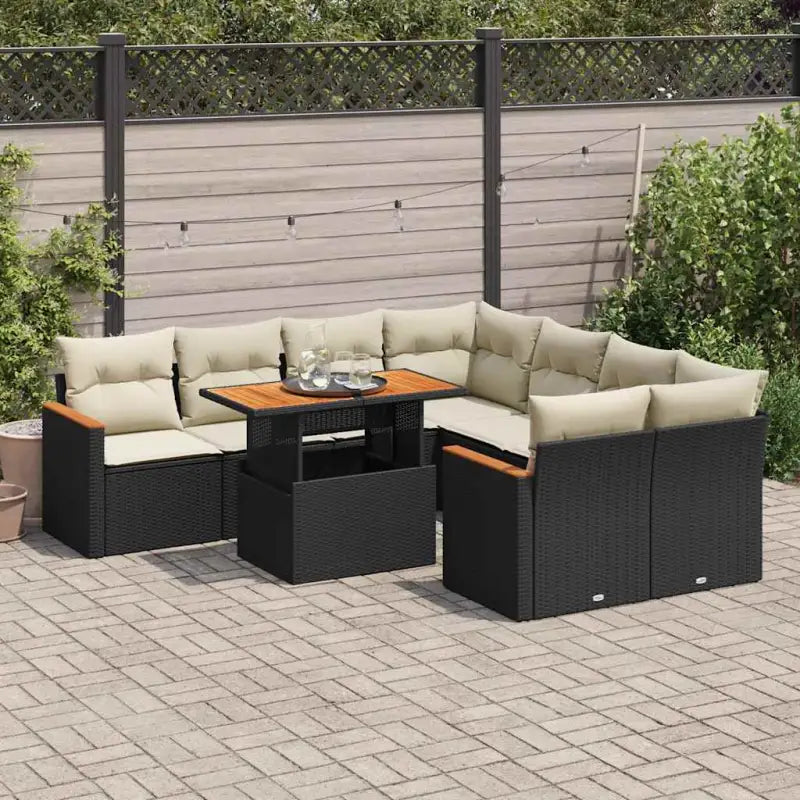 Lounge tuinset van grijs materiaal en gepoedercoat staal - Zwart en crème / met opbergruimte - Tuinsets