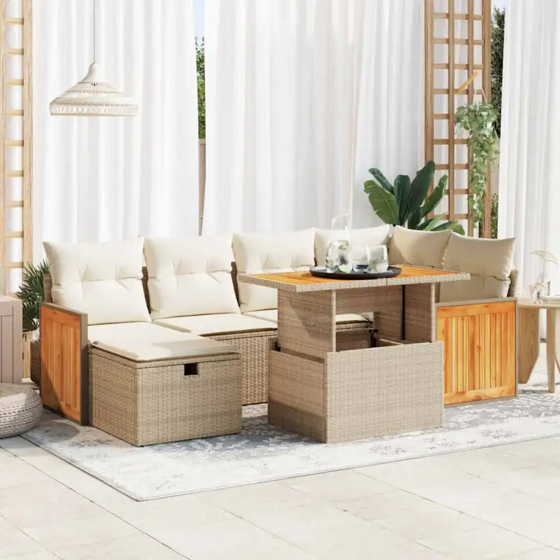 Lounge tuinset van grijs materiaal met gepoedercoat staal en afmetingen - beige en crèmekleurig / met opbergruimte