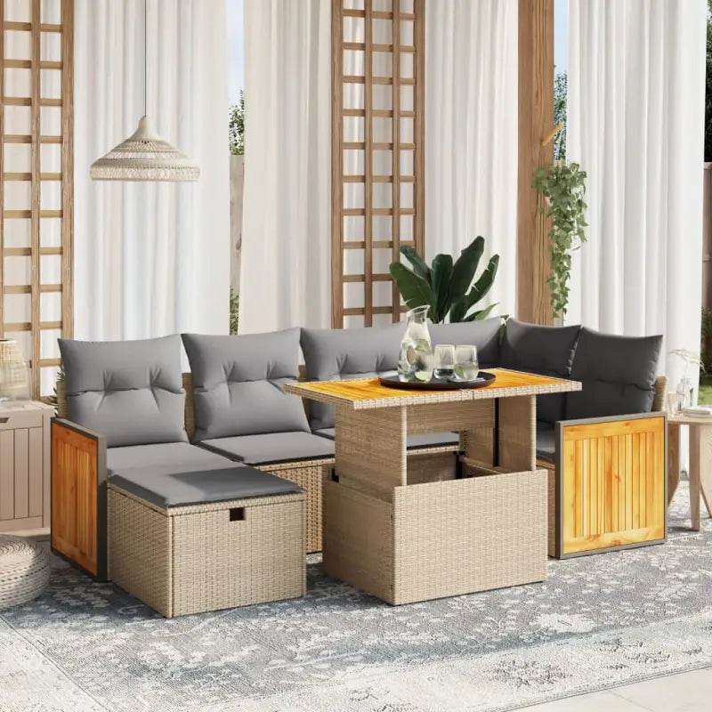 Lounge tuinset van grijs materiaal met gepoedercoat staal en afmetingen - Beige en grijs / zonder opbergruimte