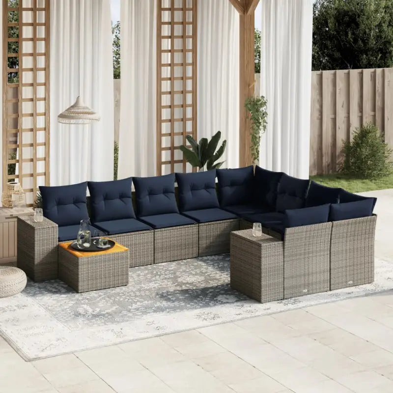 Lounge Tuinset van grijs materiaal met gepoedercoat staal afmetingen - grijs en marineblauw / Tafel + 5x midden + 2x