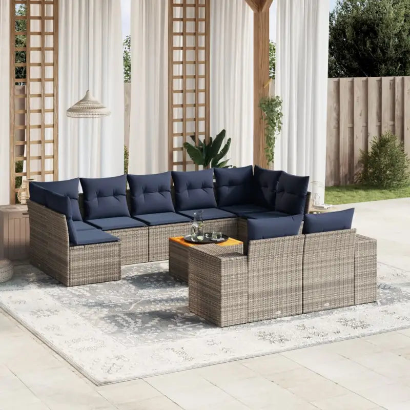 Lounge Tuinset van grijs materiaal met gepoedercoat staal afmetingen - grijs en marineblauw / 5x midden + 2x hoek