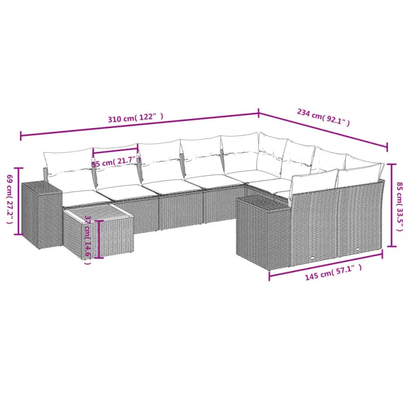 Lounge Tuinset van grijs materiaal met gepoedercoat staal afmetingen - Tuinsets
