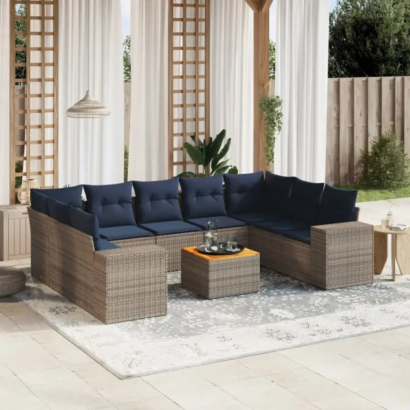 Lounge Tuinset van grijs materiaal met gepoedercoat staal afmetingen - grijs en marineblauw / 2x hoek + 5x midden