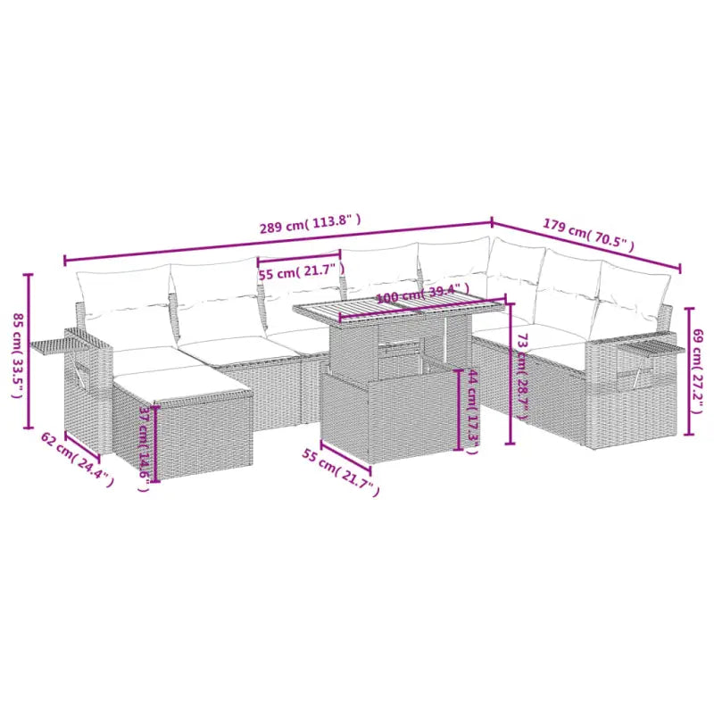 Lounge tuinset van grijs materiaal met gepoedercoat staalafmetingen - Tuinsets