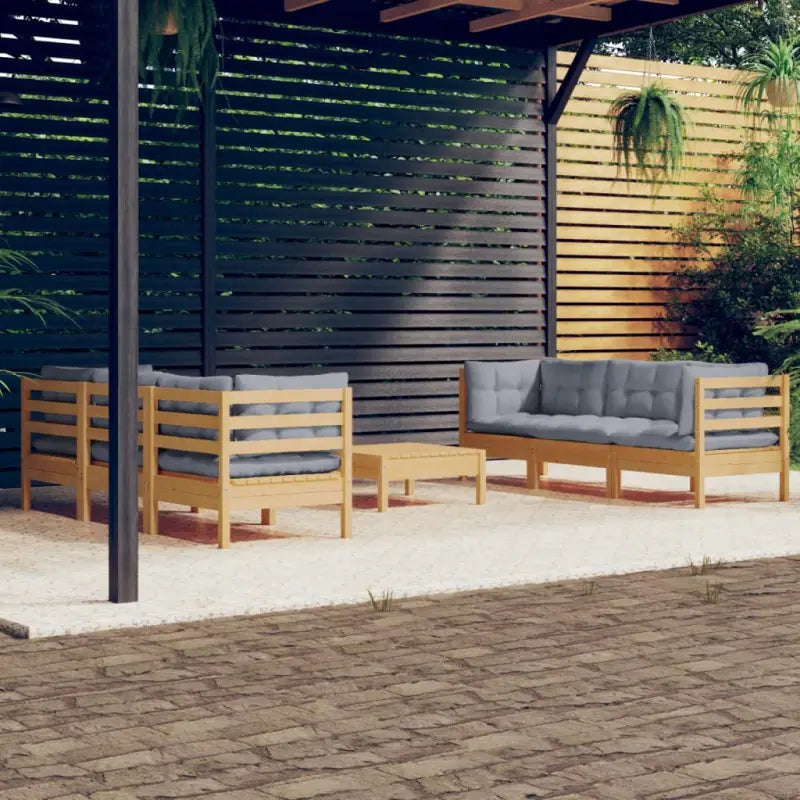 Lounge tuinset van massief grenenhout met voetenbank en rug- zijkussen - Bruin en grijs - Tuinsets