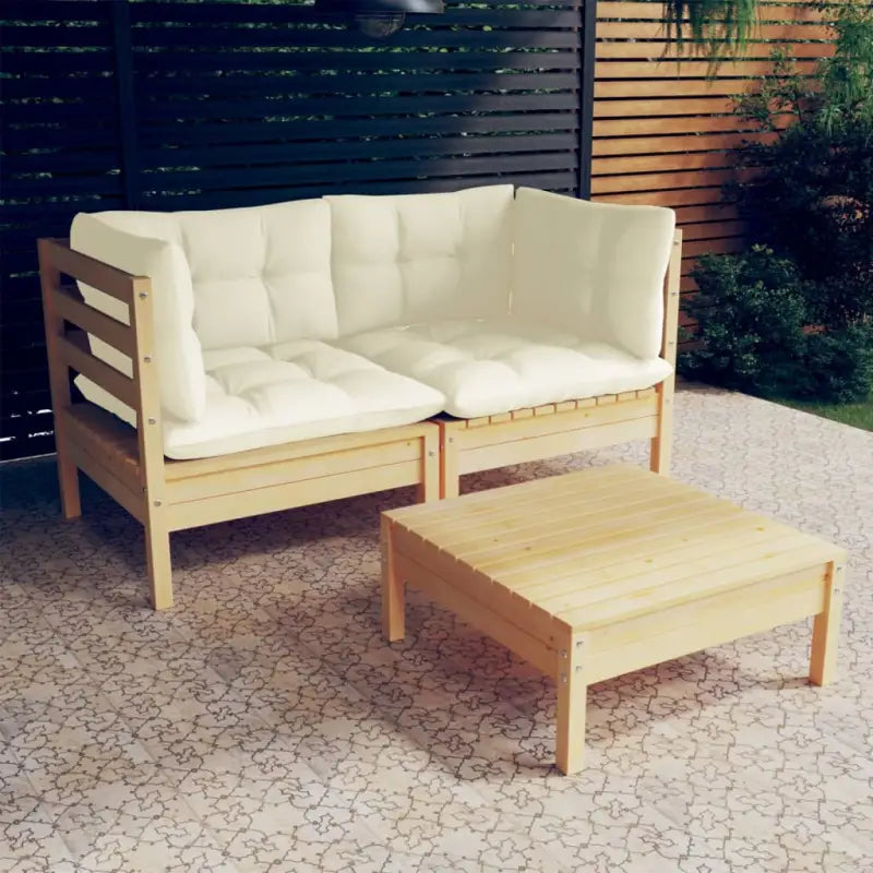 Lounge tuinset van massief grenenhout met voetenbank en rugkussens - Bruin en crème - Tuinsets