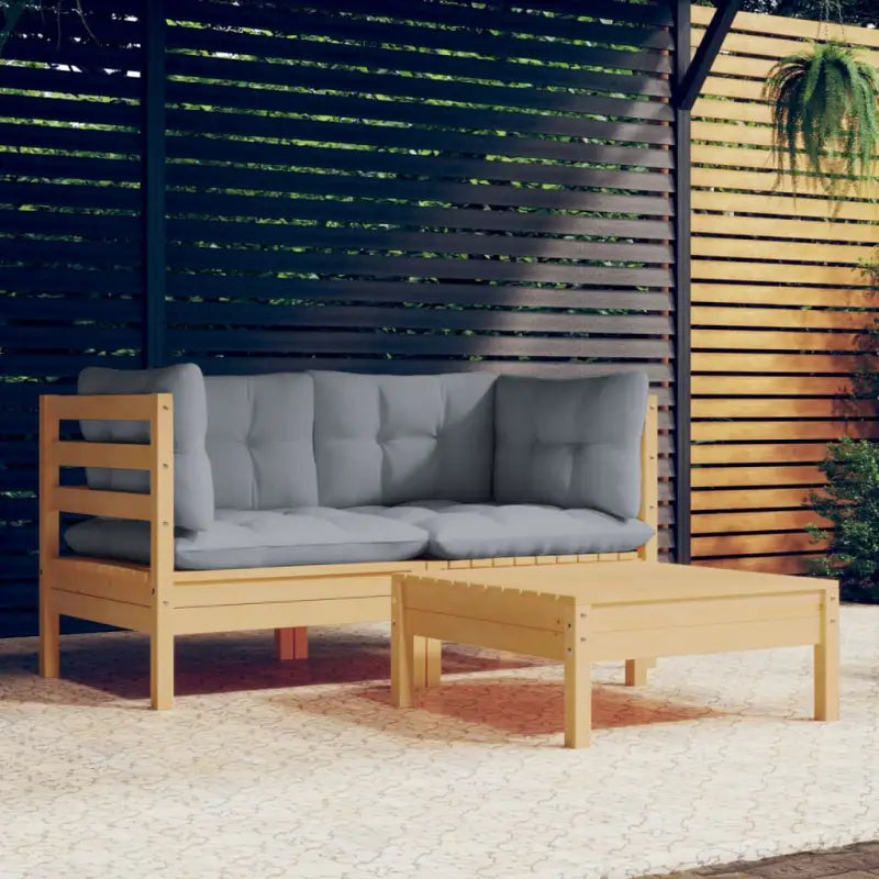 Lounge tuinset van massief grenenhout met voetenbank en rugkussens - Bruin en grijs - Tuinsets