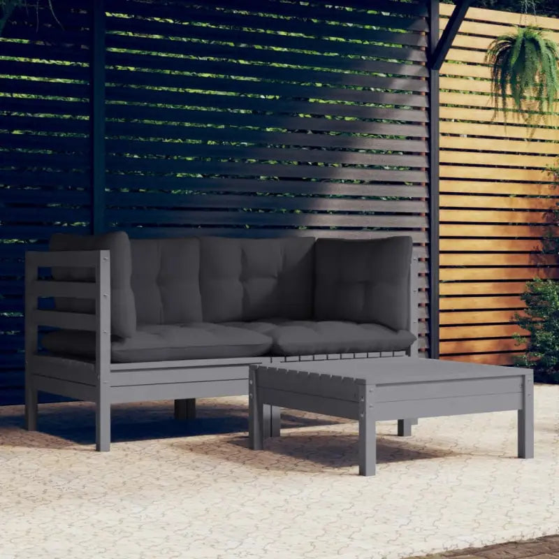 Lounge tuinset van massief grenenhout met voetenbank en rugkussens - Grijs - Tuinsets