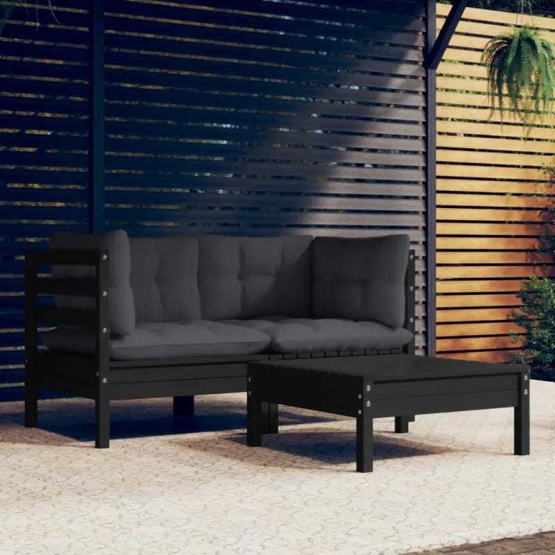 Lounge tuinset van massief grenenhout met voetenbank en rugkussens - Zwart - Tuinsets