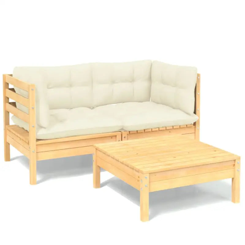 Lounge tuinset van massief grenenhout met voetenbank en rugkussens - Tuinsets