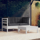Lounge tuinset van massief grenenhout met voetenbank en rugkussens - Wit - Tuinsets
