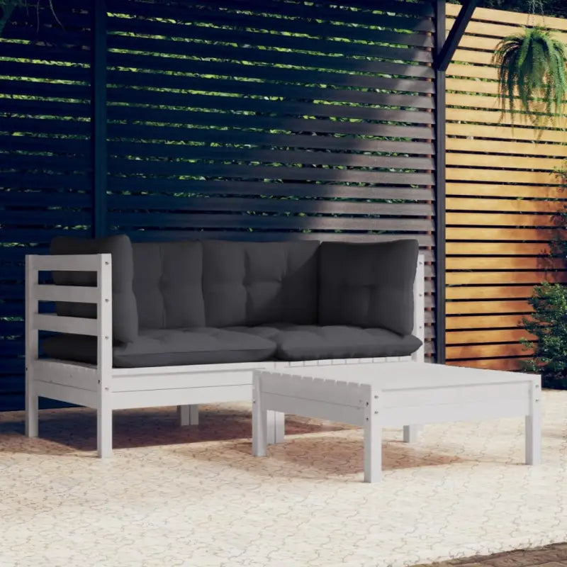 Lounge tuinset van massief grenenhout met voetenbank en rugkussens - Wit - Tuinsets