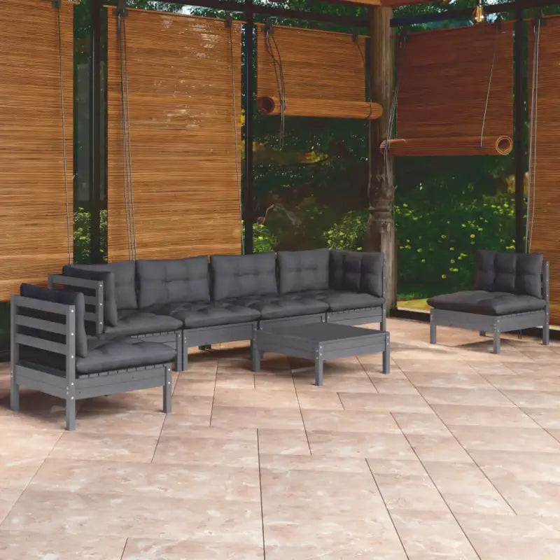 Lounge tuinset van massief grenenhout met voetenbank en tafel - Grijs - Tuinsets
