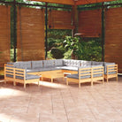 Lounge tuinset van massief grenenhout met voetenbank tafel - Bruin en grijs - Tuinsets