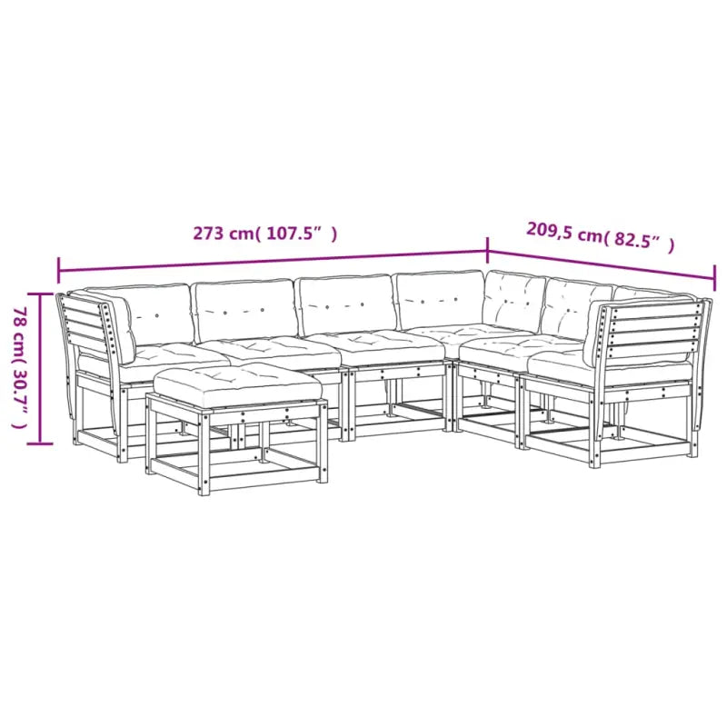 Lounge tuinset van massief grenenhout met wasbruin afmetingen - Tuinsets