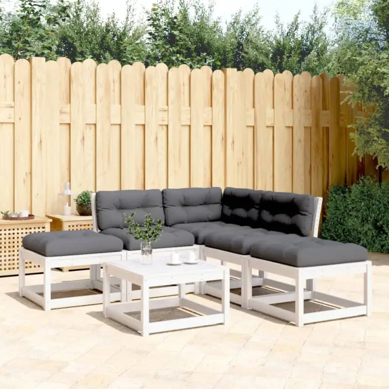 Lounge Tuinset van massief grenenhout met wit materiaal - Wit / Ja - Tuinsets