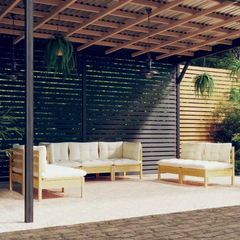 Lounge Tuinset van Massief Grenenhout voor Ontspanning en Gezelligheid - Bruin en crème - Tuinsets