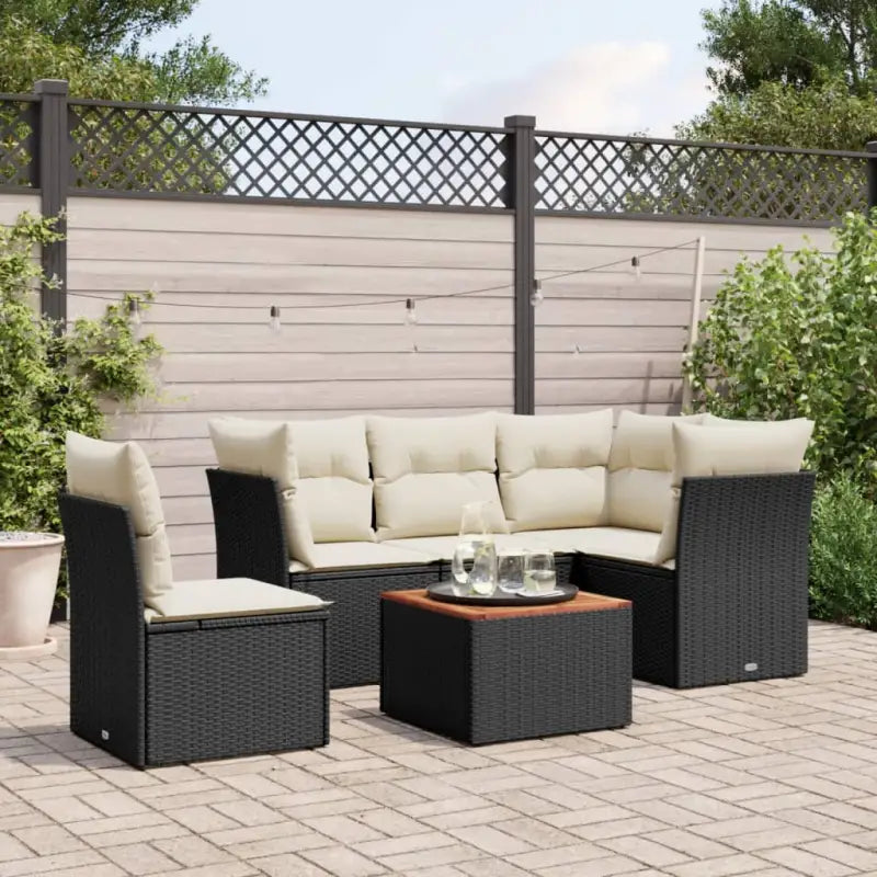Lounge Tuinset van Poly Rattan en Gepoedercoat Staal voor Buitenplezier - Zwart en crème / 2x middle + table + 3x