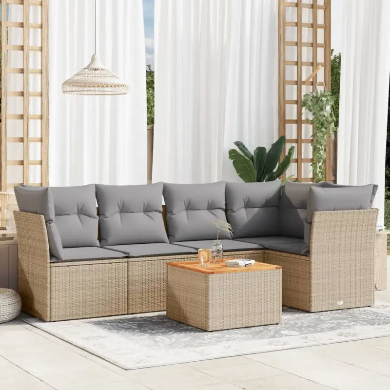 Lounge Tuinset van Poly Rattan en Gepoedercoat Staal voor Buitenplezier - Beige en grijs / Tafel + 3x hoek + 2x midden