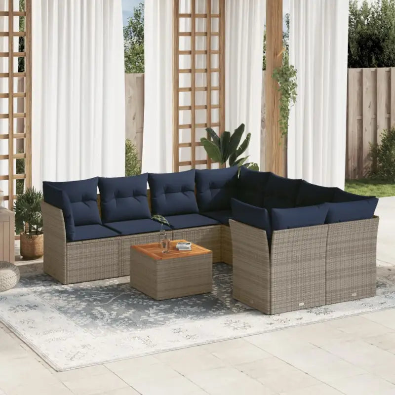 Lounge tuinset van poly rattan en gepoedercoat staal met afmetingen - Grijs / 4x midden + Tafel + 4x hoek - Tuinsets