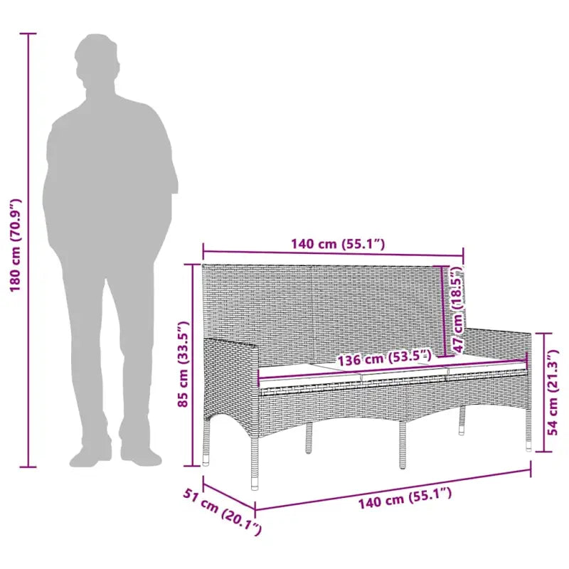 Lounge tuinset van poly rattan en gepoedercoat staal met afmetingen - Tuinsets