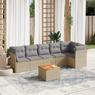 Lounge tuinset van poly rattan en gepoedercoat staal met gunstige afmetingen - Beige en grijs / Tafel + 3x hoek + 3x