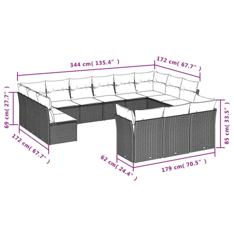 Lounge tuinset van Poly Rattan met comfortabele zitervaring en gepoedercoat staal - Tuinsets