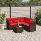Lounge tuinset van poly rattan met comfortabele zitervaring en gepoedercoat staal - Bruin en rood / Met tafel - Tuinsets