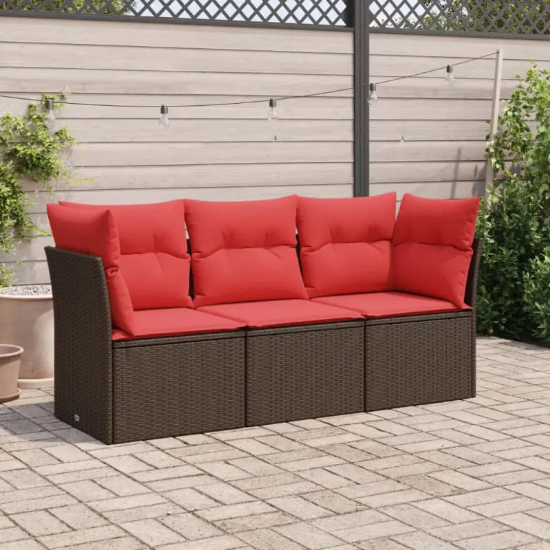 Lounge tuinset van poly rattan met comfortabele zitervaring en gepoedercoat staal - Bruin en rood / Zonder tafel