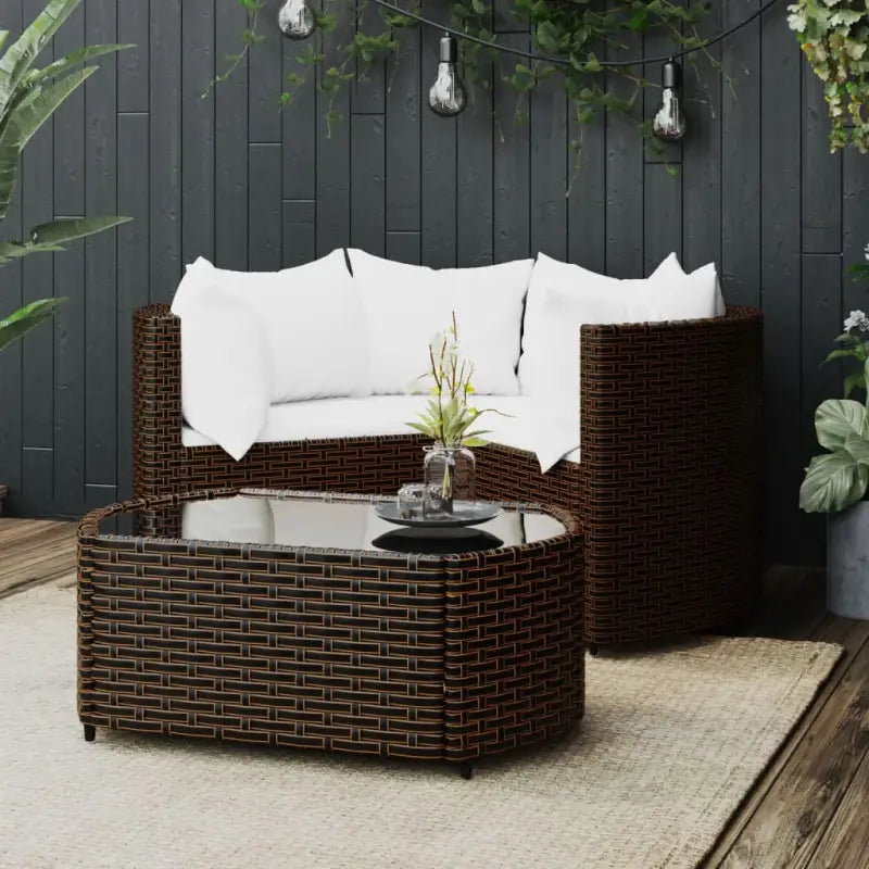 Lounge Tuinset van Poly Rattan met Eenvoudig Schoon en Geharde Glas - Bruin en crème - Tuinsets