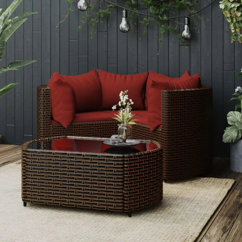 Lounge Tuinset van Poly Rattan met Eenvoudig Schoon en Geharde Glas - Bruin en rood - Tuinsets