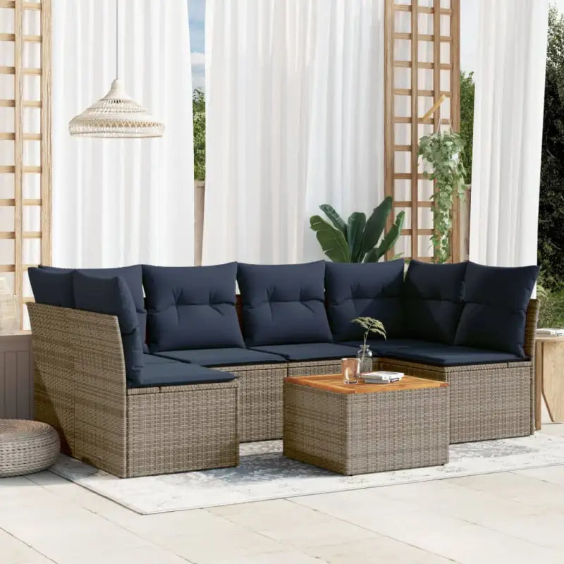 Lounge tuinset van poly rattan met gepoedercoat staal en ruime afmetingen - Grijs / Tafel + 2x hoek + 4x midden