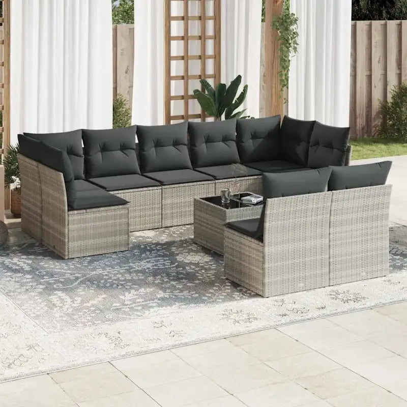 Lounge Tuinset van Poly Rattan Met Waterdichte Tas en Gepoedercoat Staal - Lichtgrijs / Met tafel - Tuinsets