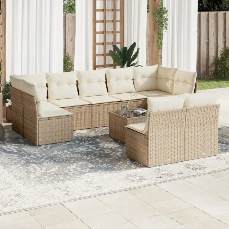 Lounge Tuinset van Poly Rattan Met Waterdichte Tas en Gepoedercoat Staal - beige en crèmekleurig / Met tafel - Tuinsets