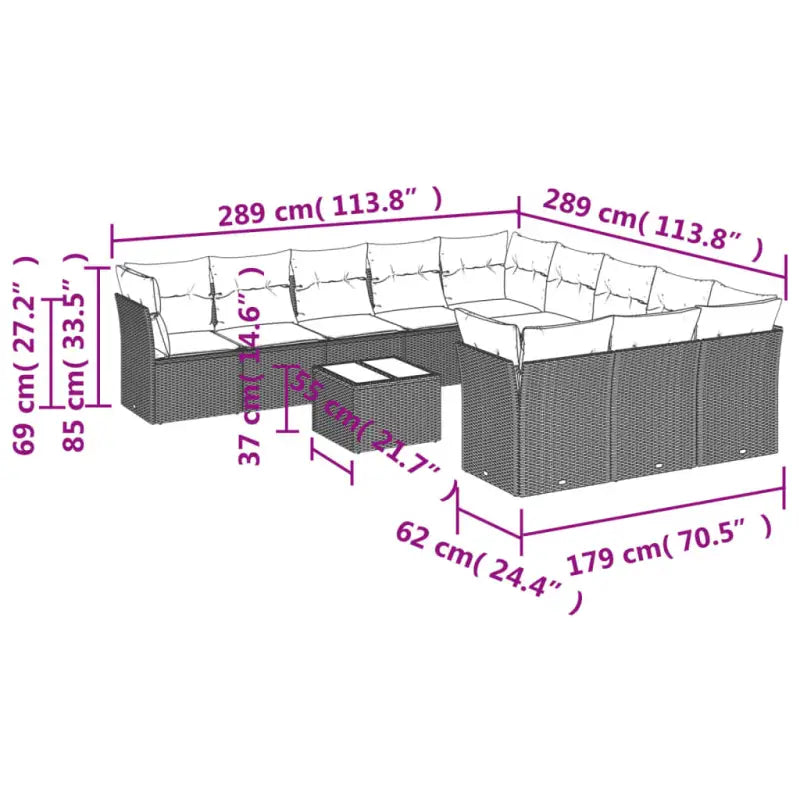 Lounge tuinset van poly rattan met zwart materiaal en gepoedercoat staal - Tuinsets