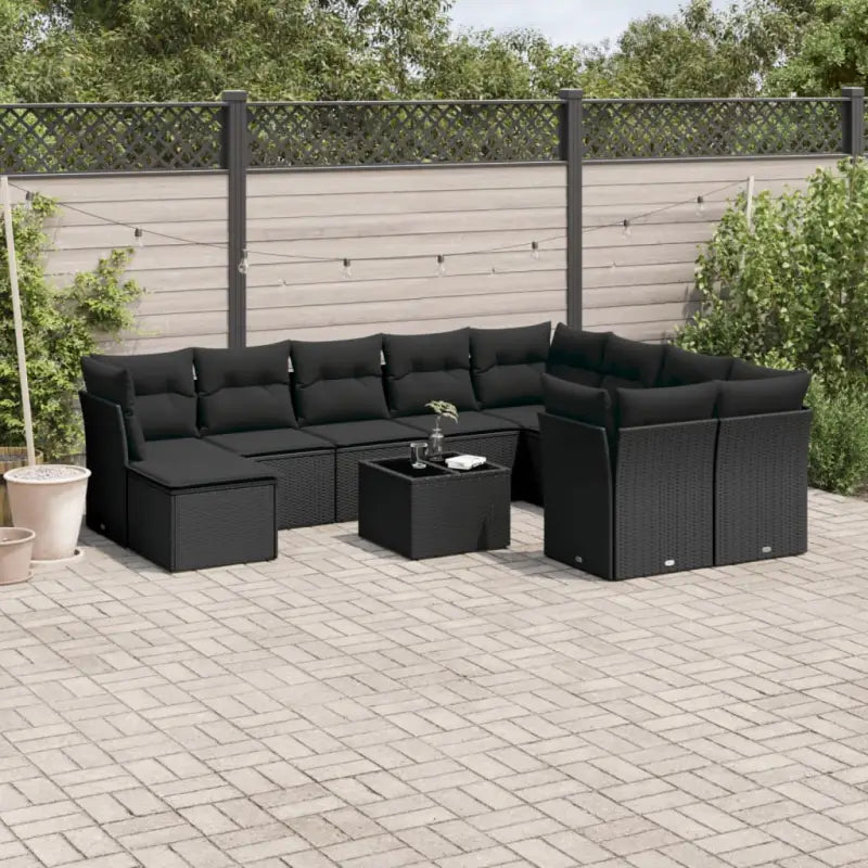 Lounge tuinset van poly rattan met zwart materiaal en gepoedercoat staal - Zwart - Tuinsets