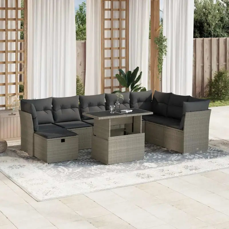 Lounge tuinset van zwart gepoedercoat staal met comfortabele afmetingen - Lichtgrijs / zonder opbergruimte - Tuinsets