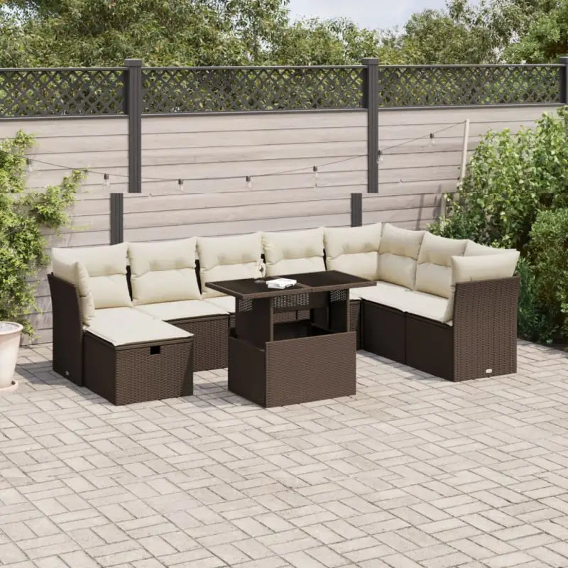 Lounge tuinset van zwart gepoedercoat staal met comfortabele afmetingen - Bruin en crème / zonder opbergruimte