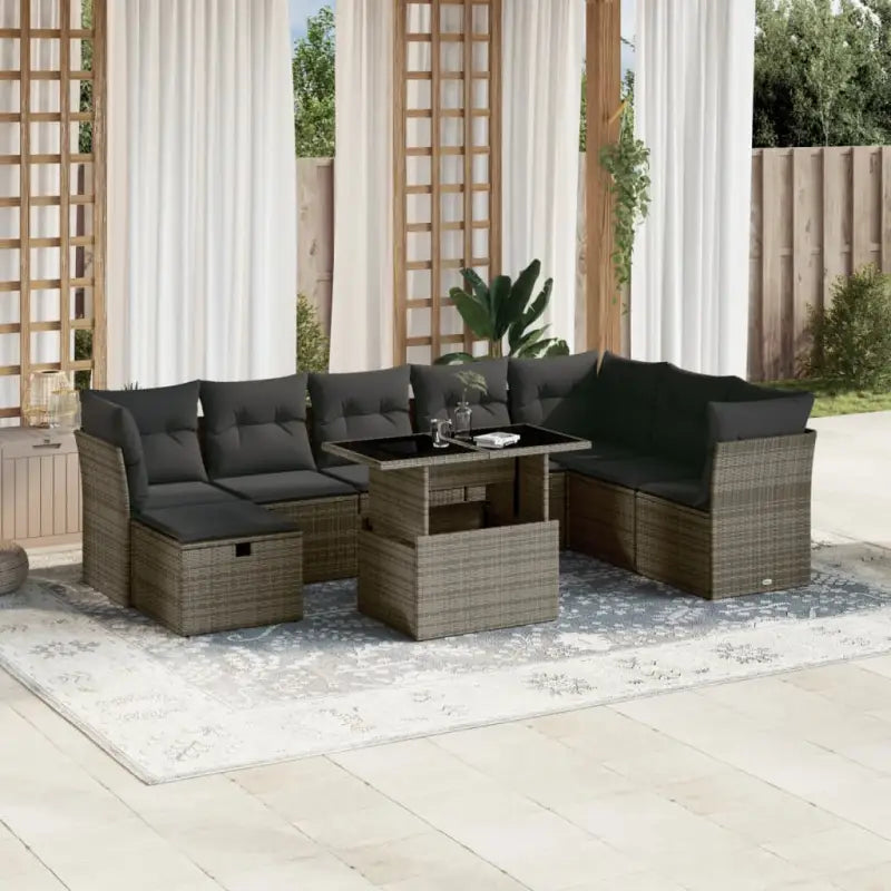 Lounge tuinset van zwart gepoedercoat staal met comfortabele afmetingen - Grijs / zonder opbergruimte - Tuinsets