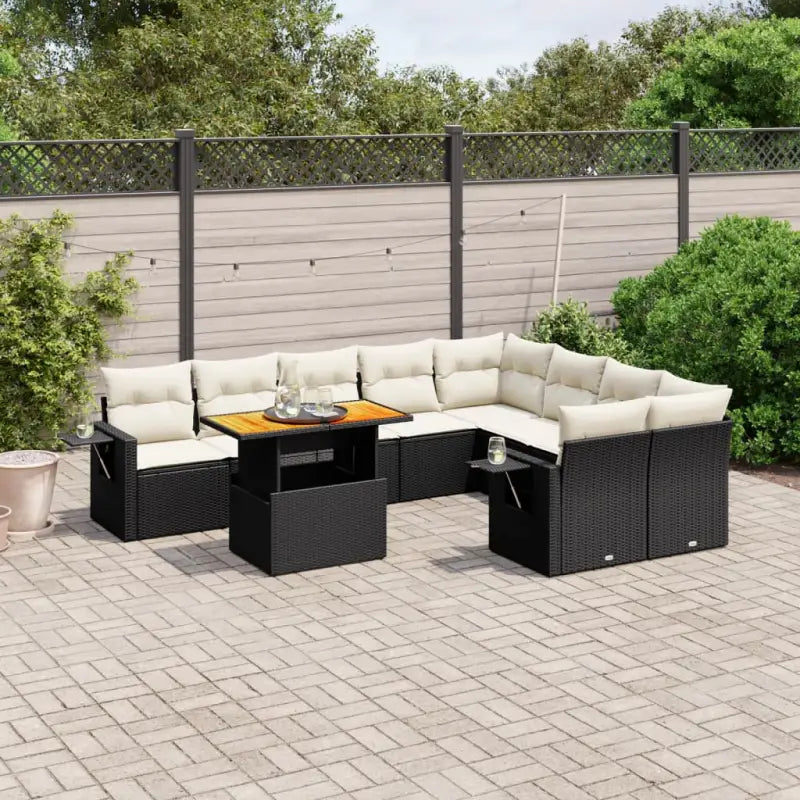 Lounge Tuinset van zwart gepoedercoat staal met ideale afmetingen - Zwart en crème / 4x hoek + 5x midden + Tafel
