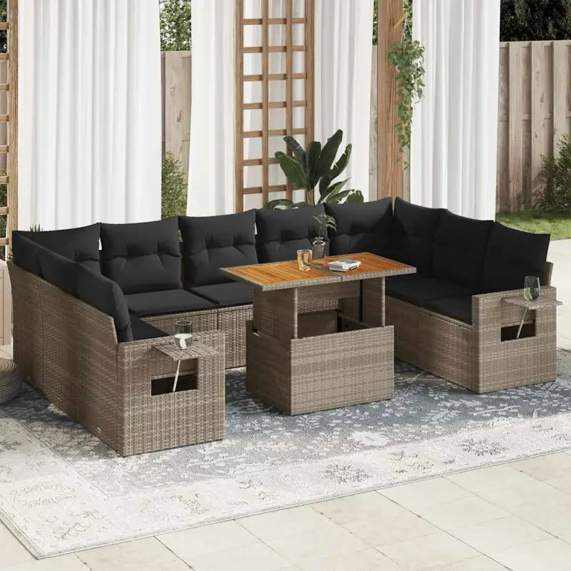Lounge Tuinset van zwart gepoedercoat staal met ideale afmetingen - grijs en donkergrijs / 4x hoek + Tafel + 5x midden