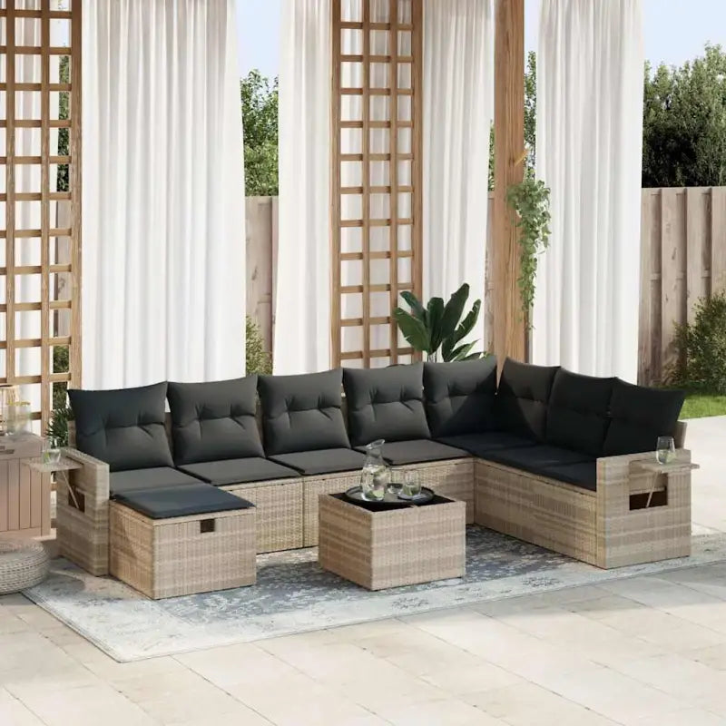 Lounge tuinset van zwart gepoedercoat staal met praktische afmetingen - Lichtgrijs / met opbergruimte - Tuinsets