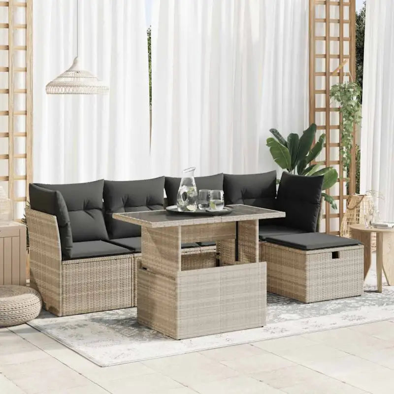 Lounge Tuinset van Zwart Gepoedercoat Staal voor Terras en Tuin - Lichtgrijs / met opbergruimte - Tuinsets