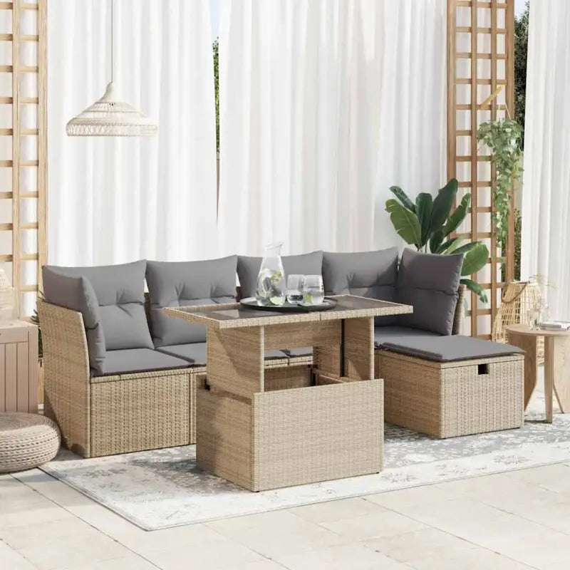 Lounge Tuinset van Zwart Gepoedercoat Staal voor Terras en Tuin - Beige en grijs / met opbergruimte - Tuinsets