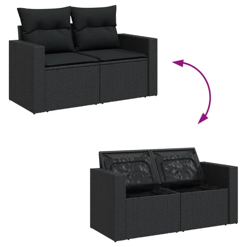 Lounge Tuinset van zwart materiaal en gepoedercoat staal met afmetingen - Tuinsets