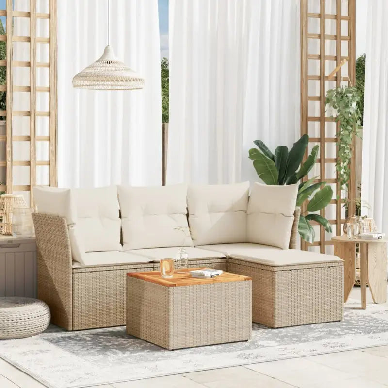 Lounge tuinset van zwart materiaal en gepoedercoat staal met ruime afmetingen - beige en crèmekleurig - Tuinsets