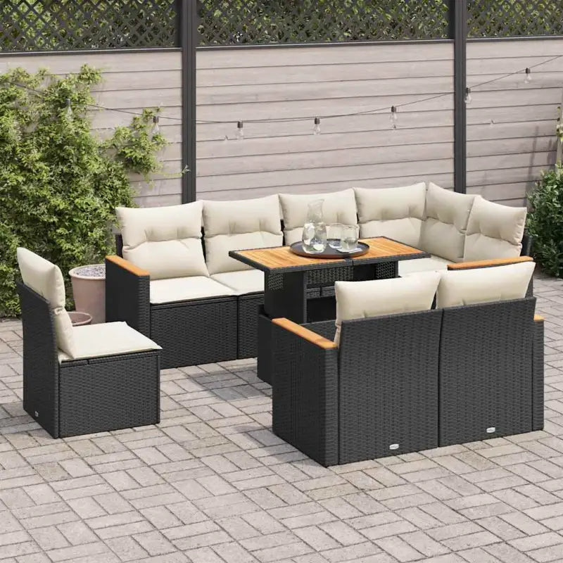 Lounge tuinset van zwart materiaal en gepoedercoat staal voor buiten - Zwart en crème / met opbergruimte - Tuinsets