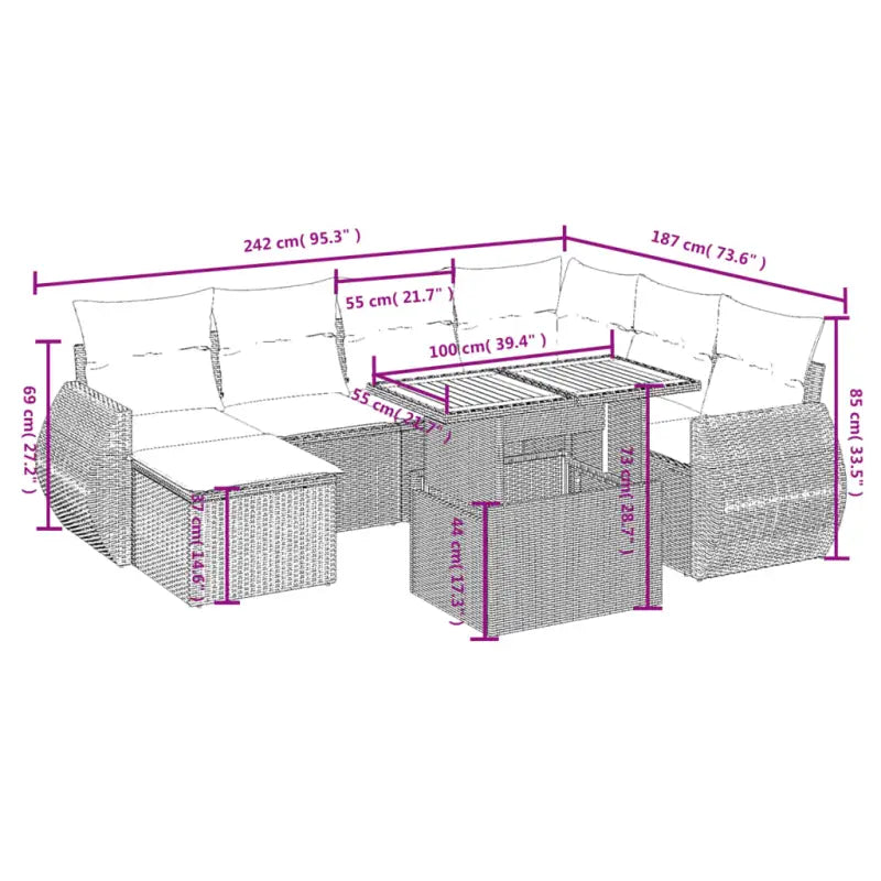 Lounge tuinset van zwart materiaal en gepoedercoated staal met ideale afmetingen - Tuinsets