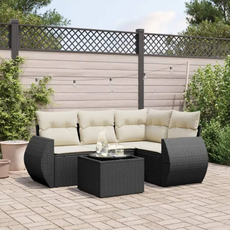 Lounge tuinsets in beige materiaal met waterdichte tas en gepoedercoat staal - Zwart en crème / Met tafel - Tuinsets