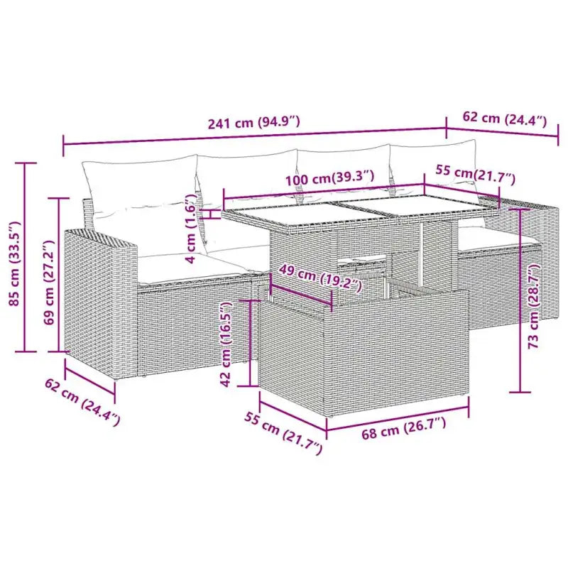 Lounge tuinsets in grijs materiaal met waterdichte tas en gepoedercoat staal - Grijs / met opbergruimte - Tuinsets